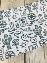 Load image into Gallery viewer, Pre-Order Bullet, DBP, Velvet and Rib Knit fabric Wild Western Boy Print makes great bows, head wraps, bummies, and more.