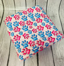 Load image into Gallery viewer, Pre-Order Striped Pink Blue Paws Animals Bullet, DBP, Rib Knit, Cotton Lycra + other fabrics