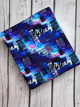 Load image into Gallery viewer, Ready To Ship Bullet knit fabric Blue Grunge Beauty Paint Splat makes great bows, head wraps,  bummies, and more.