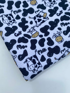 Pre-Order Bullet, DBP, Velvet and Rib Knit fabric Milk Does A Body Good Cow Animals makes great bows, head wraps, bummies, and more.
