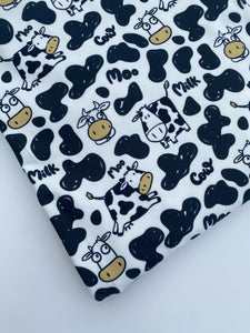 Pre-Order Bullet, DBP, Velvet and Rib Knit fabric Milk Does A Body Good Cow Animals makes great bows, head wraps, bummies, and more.