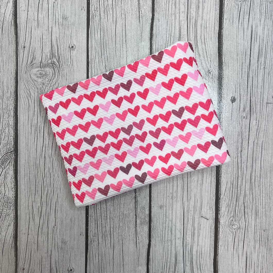 Pre-Order Bullet, DBP, Velvet and Rib Knit fabric Red Pink Valentine Hearts Shape makes great bows, head wraps, bummies, and more.