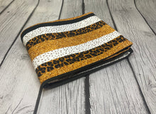 Load image into Gallery viewer, Ready To Ship DBP Cheetah Black Faux Glitter Striped Shapes Animals makes great bows, head wraps, bummies, and more.
