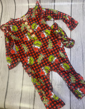 Load image into Gallery viewer, Grinch Buffalo Plaid Romper w/Matching Bow