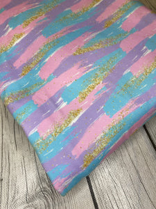 Pre-Order Pastel Brushstrokes w/Faux Glitter Girl Print Bullet, DBP, Rib Knit, Cotton Lycra + other fabrics