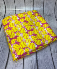 Load image into Gallery viewer, Ready to Ship DBP fabric Hot Pink Softball sports/teams makes great bows, head wraps, bummies, and more.