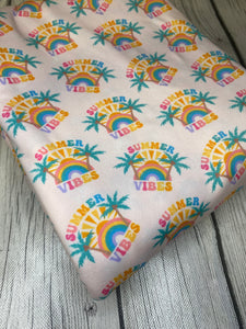 Ready to Ship DBP Fabric Summer Vibes Rainbow Title Season makes great bows, head wraps, bummies, and more.