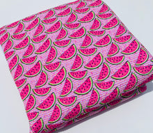 Load image into Gallery viewer, Pre-Order Bullet, DBP, Velvet and Rib Knit fabric Striped Summer Watermelon Food makes great bows, head wraps, bummies, and more.