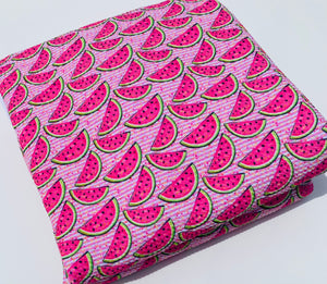Pre-Order Bullet, DBP, Velvet and Rib Knit fabric Striped Summer Watermelon Food makes great bows, head wraps, bummies, and more.