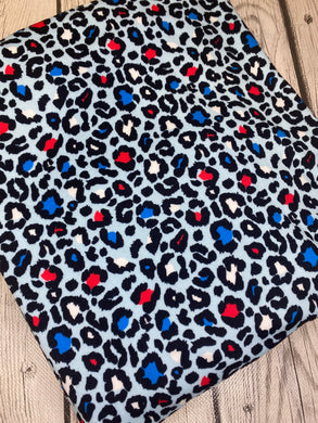 Ready to Ship DBP Fabric Light Blue Fourth of July Cheetah Animals makes great bows, head wraps, bummies, and more.