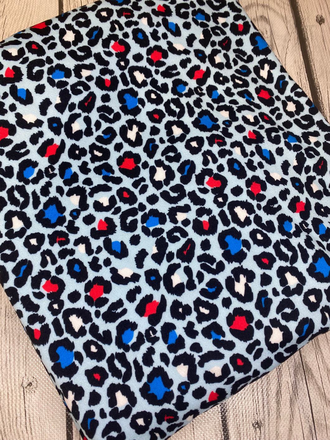 Ready to Ship DBP Fabric Light Blue Fourth of July Cheetah Animals makes great bows, head wraps, bummies, and more.