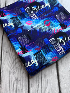 Ready To Ship Bullet knit fabric Blue Grunge Beauty Paint Splat makes great bows, head wraps,  bummies, and more.