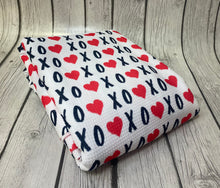 Load image into Gallery viewer, Pre-Order Bullet, DBP, Velvet and Rib Knit fabric XOXO Hearts Valentine Shapes makes great bows, head wraps, bummies, and more.