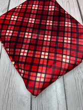 Load image into Gallery viewer, Ready to Ship Velvet Christmas Ombré Red Plaid Shapes makes great bows, head wraps, bummies, and more.