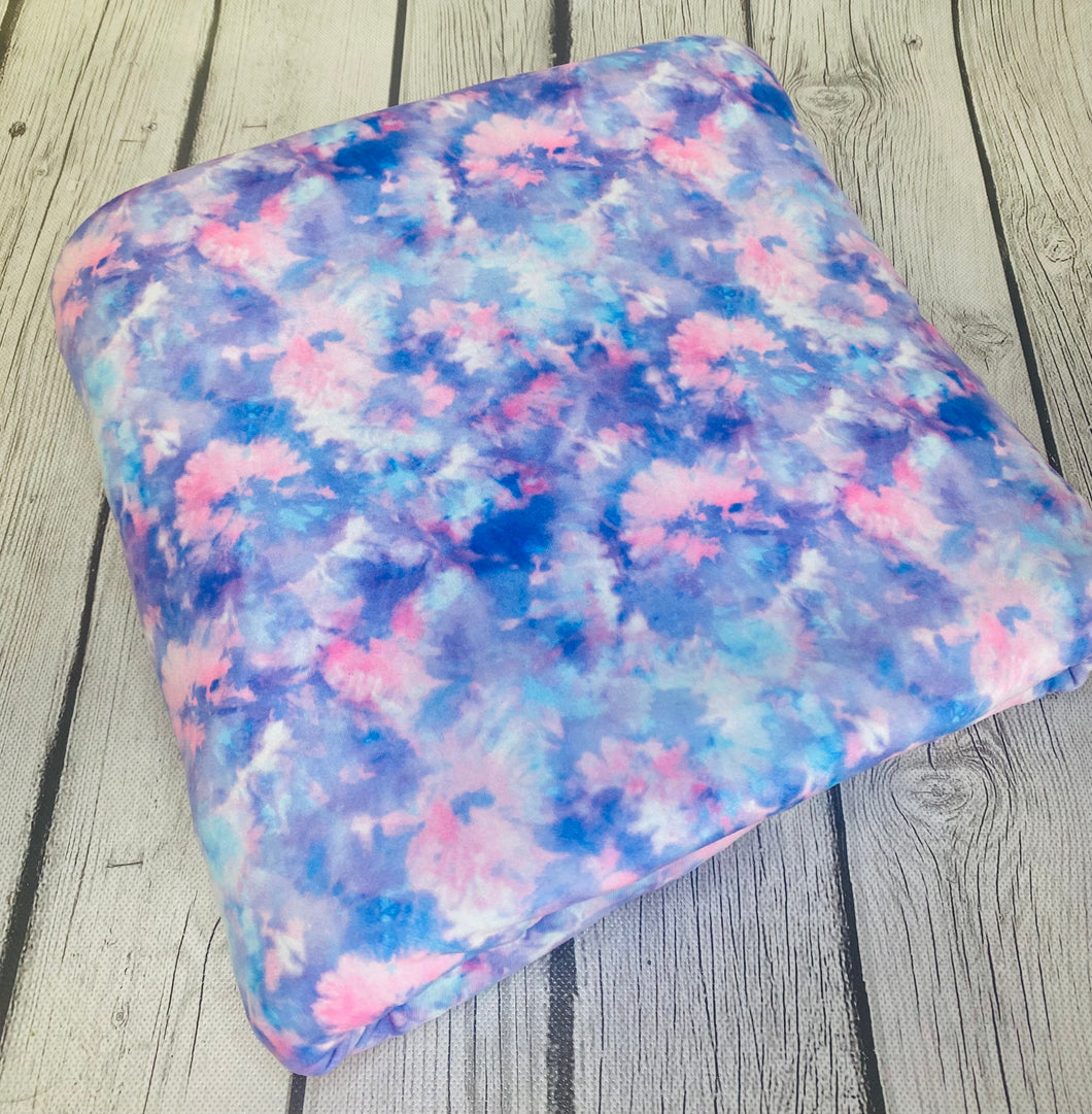 Pre-Order Bullet, DBP, Velvet and Rib Knit fabric Blue Pink Purple Pastel Paint Splat makes great bows, head wraps, bummies, and more.
