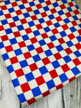 Load image into Gallery viewer, Pre-Order Blue &amp; Red Vans Inspired Fourth of July Checkered Shapes Bullet, DBP, Rib Knit, Cotton Lycra + other fabrics