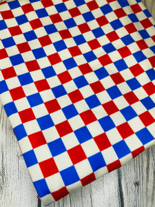 Pre-Order Blue & Red Vans Inspired Fourth of July Checkered Shapes Bullet, DBP, Rib Knit, Cotton Lycra + other fabrics