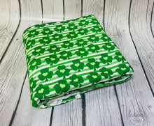 Load image into Gallery viewer, Pre-Order Bullet, DBP, Velvet and Rib Knit fabric Striped Clover St. Patrick&#39;s Day Shapes makes great bows, head wraps, bummies, and more.