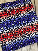 Load image into Gallery viewer, Pre-Order Bright &amp; Red Blue Fourth of July Cheetah Animals Bullet, DBP, Rib Knit, Cotton Lycra + other fabrics