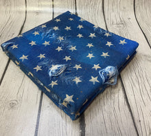 Load image into Gallery viewer, Pre-Order Blue Watercolor Stars Shapes Bullet, DBP, Rib Knit, Cotton Lycra + other fabrics