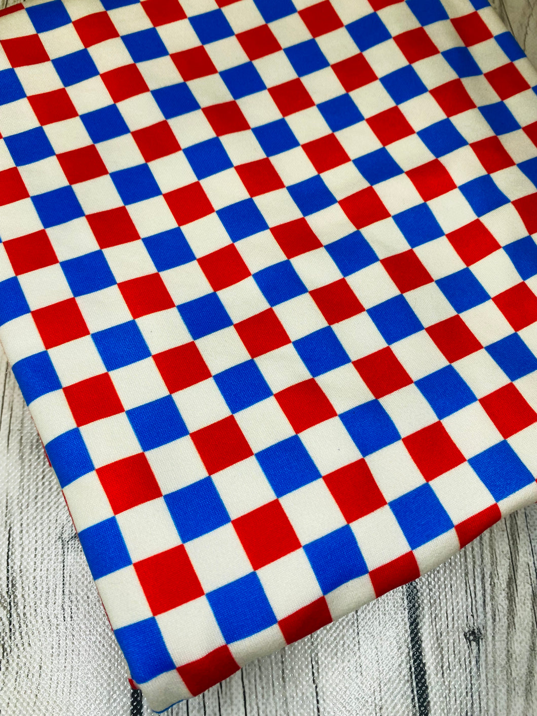 Ready to Ship DBP Fabric Blue & Red Vans Inspired Fourth of July Checkered Shapes makes great bows, head wraps, bummies, and more.