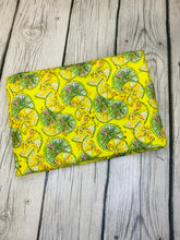 Load image into Gallery viewer, Pre-Order Bullet, DBP, Velvet and Rib Knit fabric Summer Lemon Slices Food makes great bows, head wraps, bummies, and more.