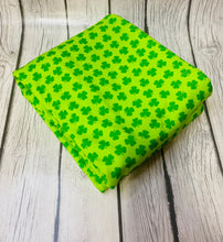 Load image into Gallery viewer, Pre-Order Bullet, DBP, Velvet and Rib Knit fabric Mini Clovers St. Patricks Day makes great bows, head wraps, bummies, and more.