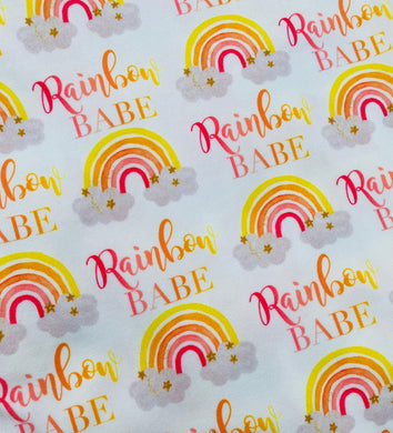 Pre-Order Bullet, DBP, Velvet and Rib Knit fabric Rainbow Babe Title Seasons makes great bows, head wraps, bummies, and more.