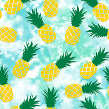 Load image into Gallery viewer, Pre-Order Bullet, DBP, Velvet and Rib Knit fabric Blue Paint Splat Pineapples Food makes great bows, head wraps, bummies, and more.