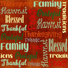 Load image into Gallery viewer, Pre-Order Thankful Grateful Words Fall Thanksgiving Bullet, DBP, Rib Knit, Cotton Lycra + other fabrics
